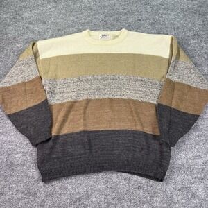 Vintage Changes Sweater Size XL Tan Brown Gray Striped Acrylic Wool Mohair Blend